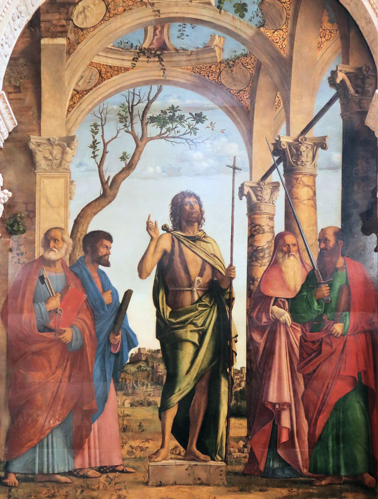 Cima da Conegliano: Johannes mit (von links:) Petrus, Markus, Hieronymus und Paulus, um 1495, in der Kirche Madonna dell'Orto in Venedig