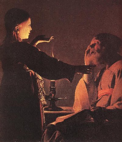 Georges de la Tour: Josephs Traum: Gabriel warnt vor Herodes Massaker und rät zur Flucht nach Ägypten, um 1640, im Musée des Beaux-Arts in Nantes