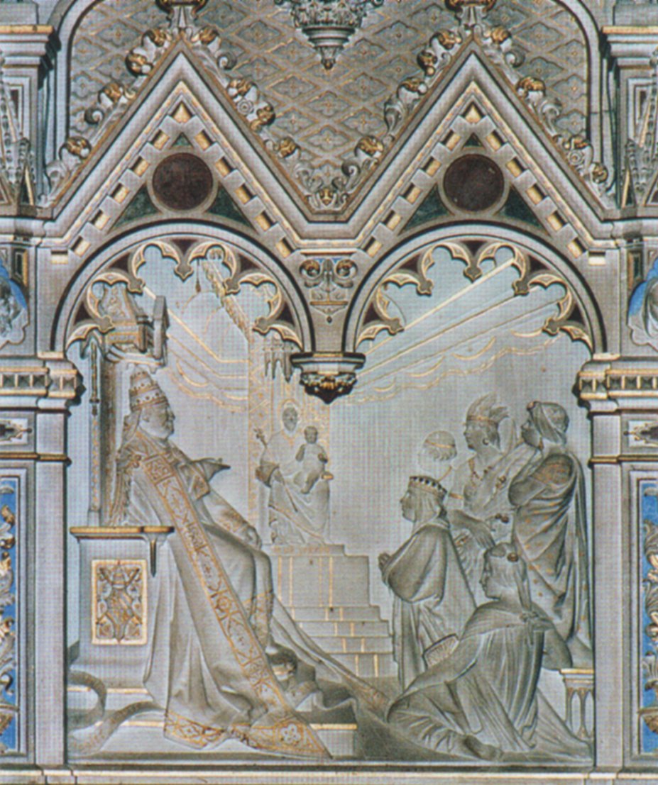 Eduardo Barrón González: Papst Pius IX. ernennt Joseph zum Patron der ganzen (katholischen) Kirche, um 1890, Relief in der Spanischen Kapelle der Basilika in Loreto