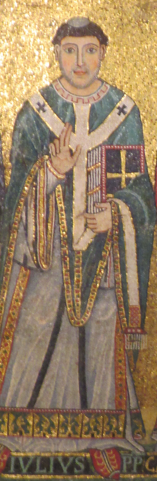 Apsismosaik: Julius I., um 1140, in der Kirche Santa Maria in Trastevere