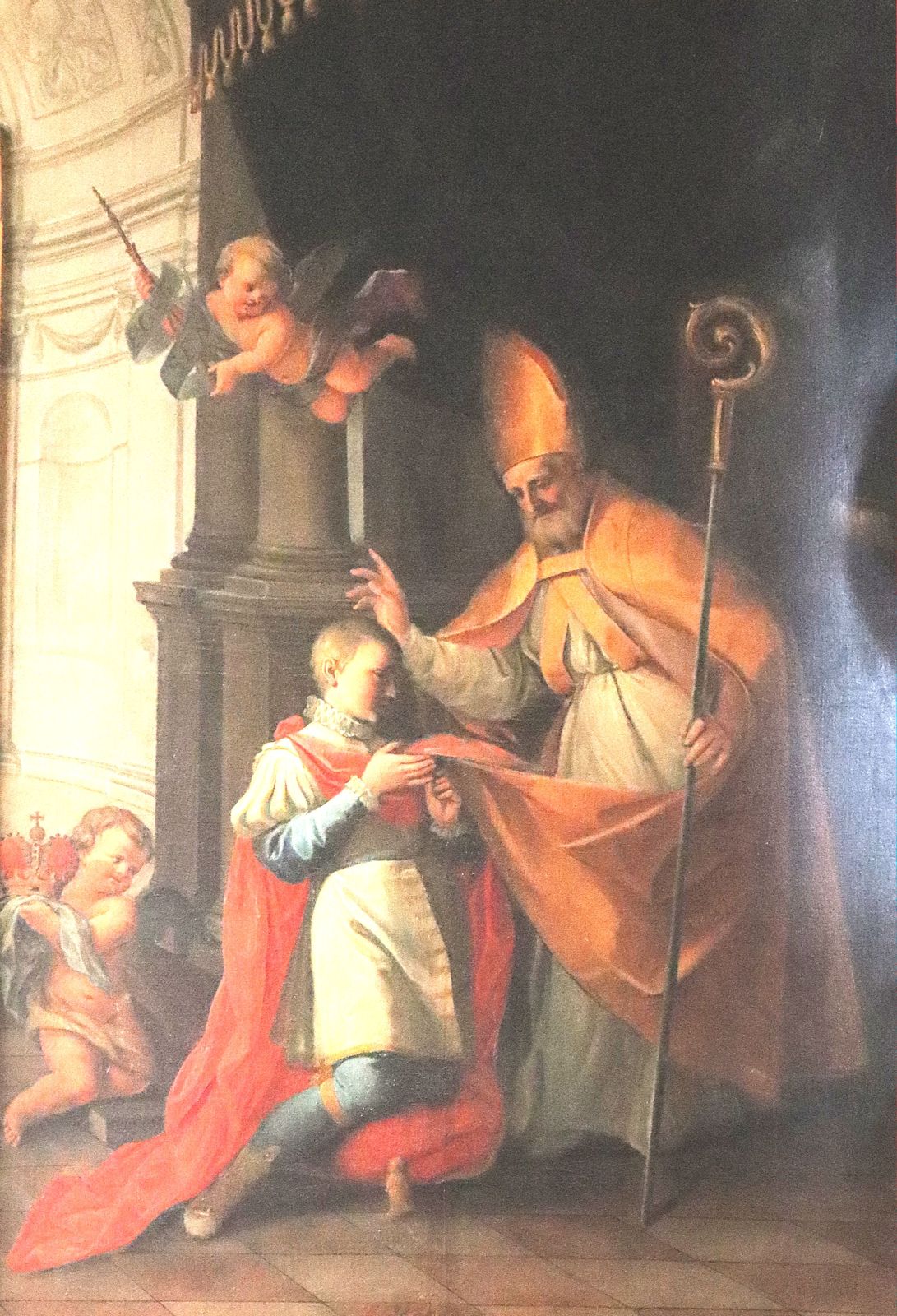 Andrea Pozzo (Werkstatt): Kasimir wird von einem Bischof gesegnet, um 1810, in der Jesuitenkirche in Wien