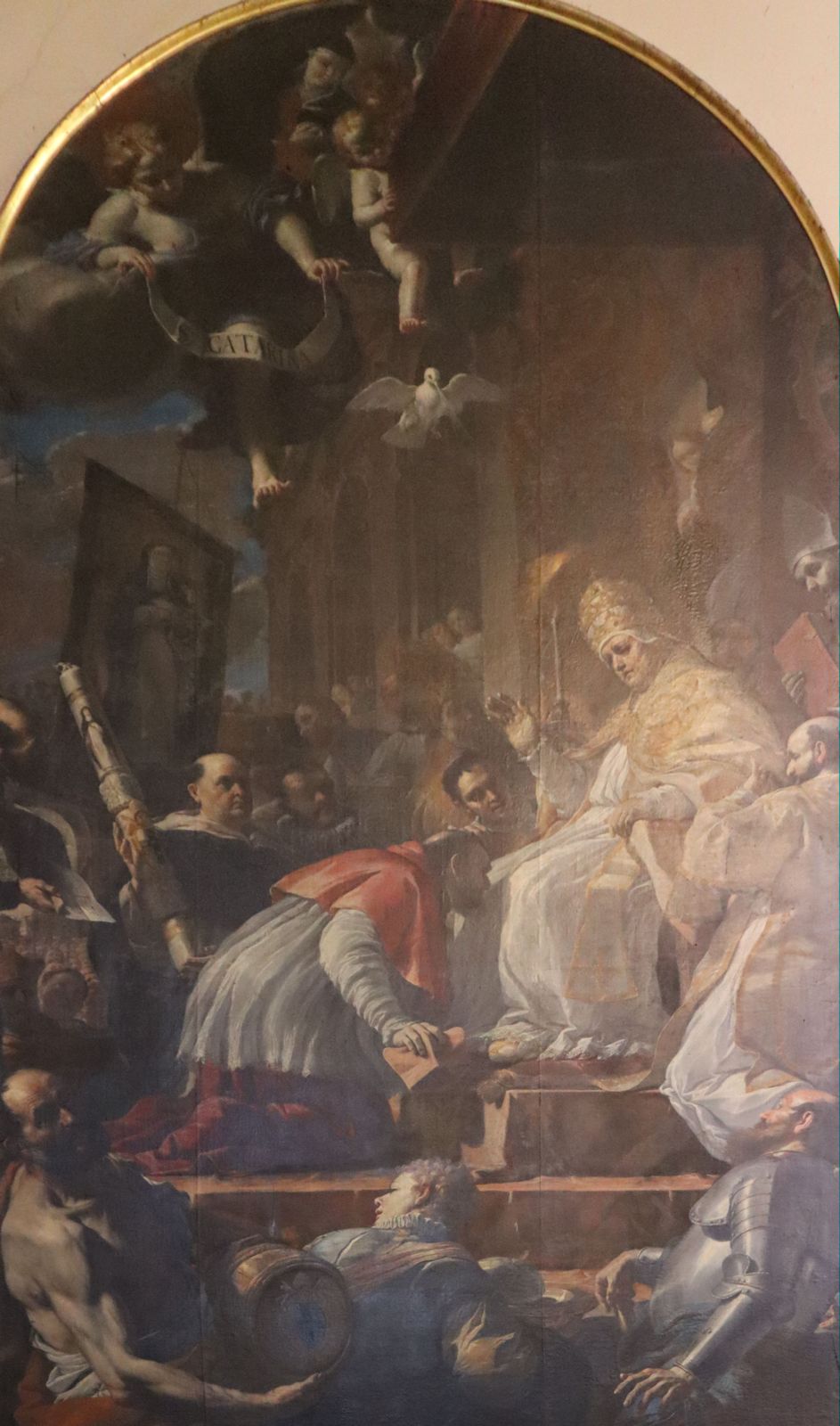 Mattia Preti: Katharinas Heiligsprechung durch Papst Pius II., 1672, in der Basilika San Domenico in Siena