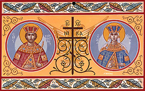 Griechisches Mosaik: Konstantin und seine Mutter Helena