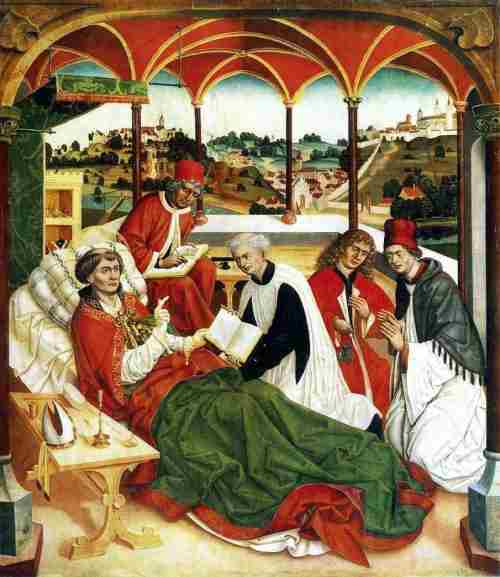 Jan Polack: Tod des Korbinian, 1484/85, in der Alten Pinakothek in München