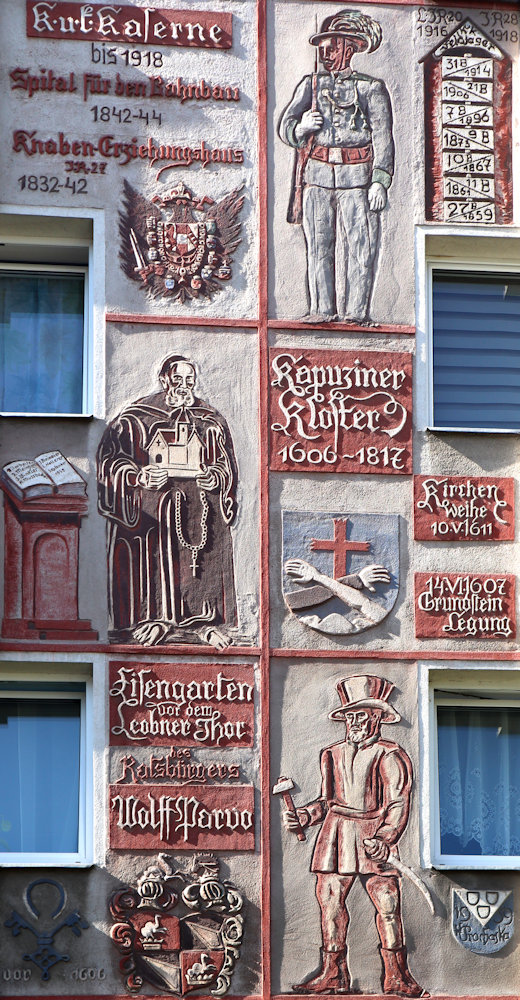 Gedenktafel am Wohnhaus an der Stelle des früheren Klosters der Kapuziner in Bruck an der Mur