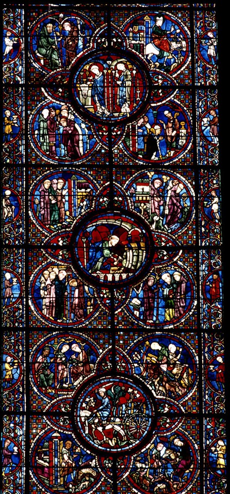 Glasfenster: Szenen aus Leobins Leben, in der Kathedrale in Chartres