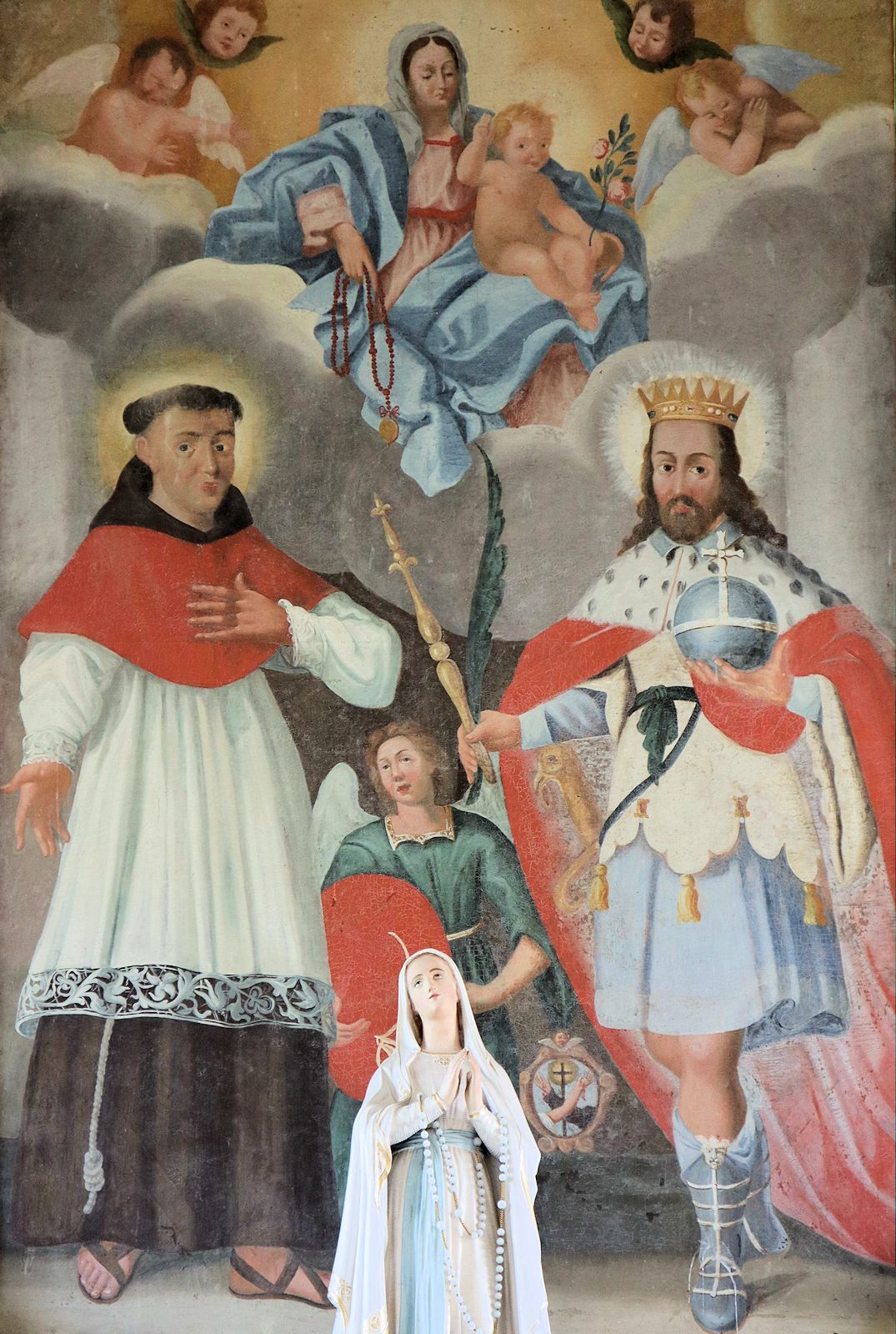 Altarbild: Lucius (rechts) mit Bonaventura, um 1704, in der Kapelle Sogn Lezi in Disla, einem Ortsteil von Disentis