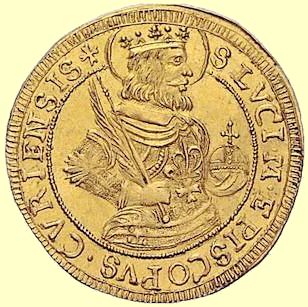 Münze des Bistums Chur: Lucius mit Reichsapfel, Zepter und Palmzweig, 1697