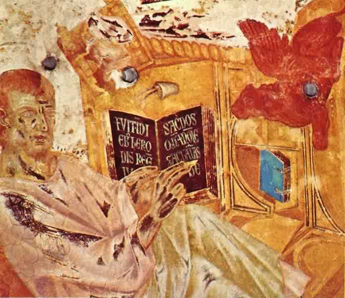 Cimabue: Lukas (Detail), 1280 - 83, Fresko in der Oberen Kirche der Basilika di San Francesco in Assisi