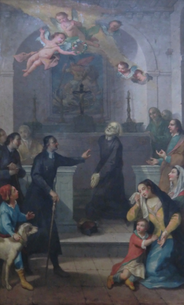 Manfred stirbt, Gemälde, um 1759, in der Kirche San Vitalis in Riva