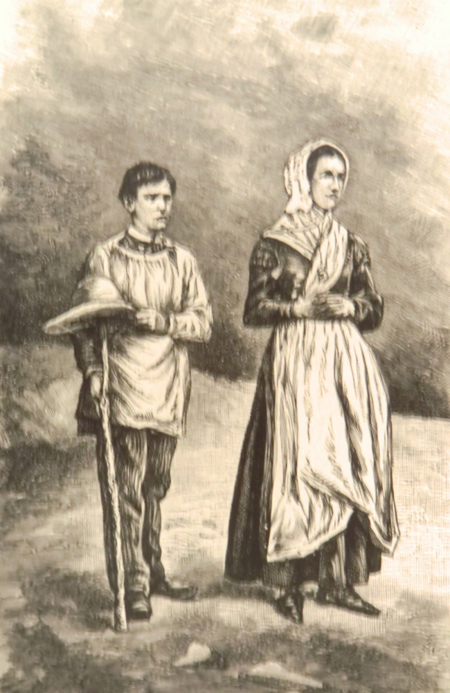 Kupferstich: die beiden Hirtenkindern Maximin Giraud und Melanie Calvat vor Maria, im Museum des Sanktuariums La Salette