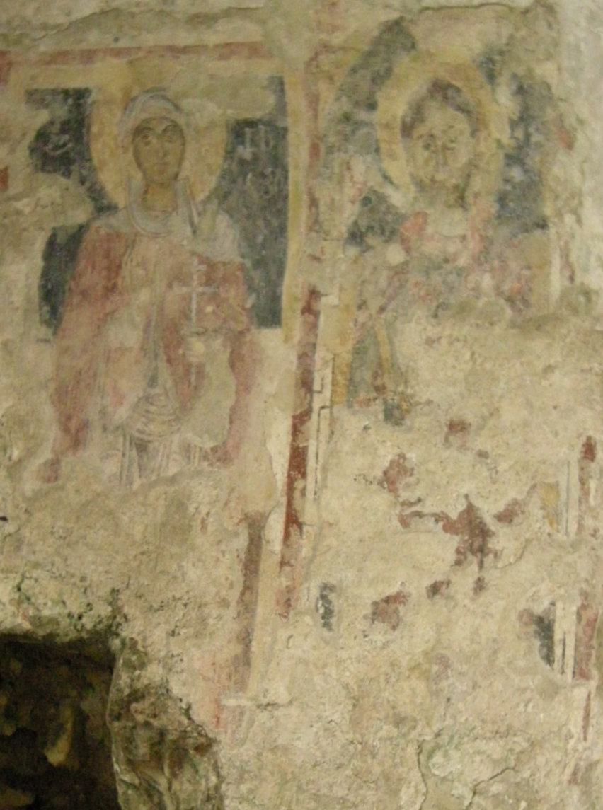 Fresko: Lucia (links) und Markianos, in den Katakomben unter der Kirche Giovanni in Siracusa