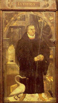 Luther mit Schwan. Bildnis am Chorgestühl der Brüdernkirche in Braunschweig