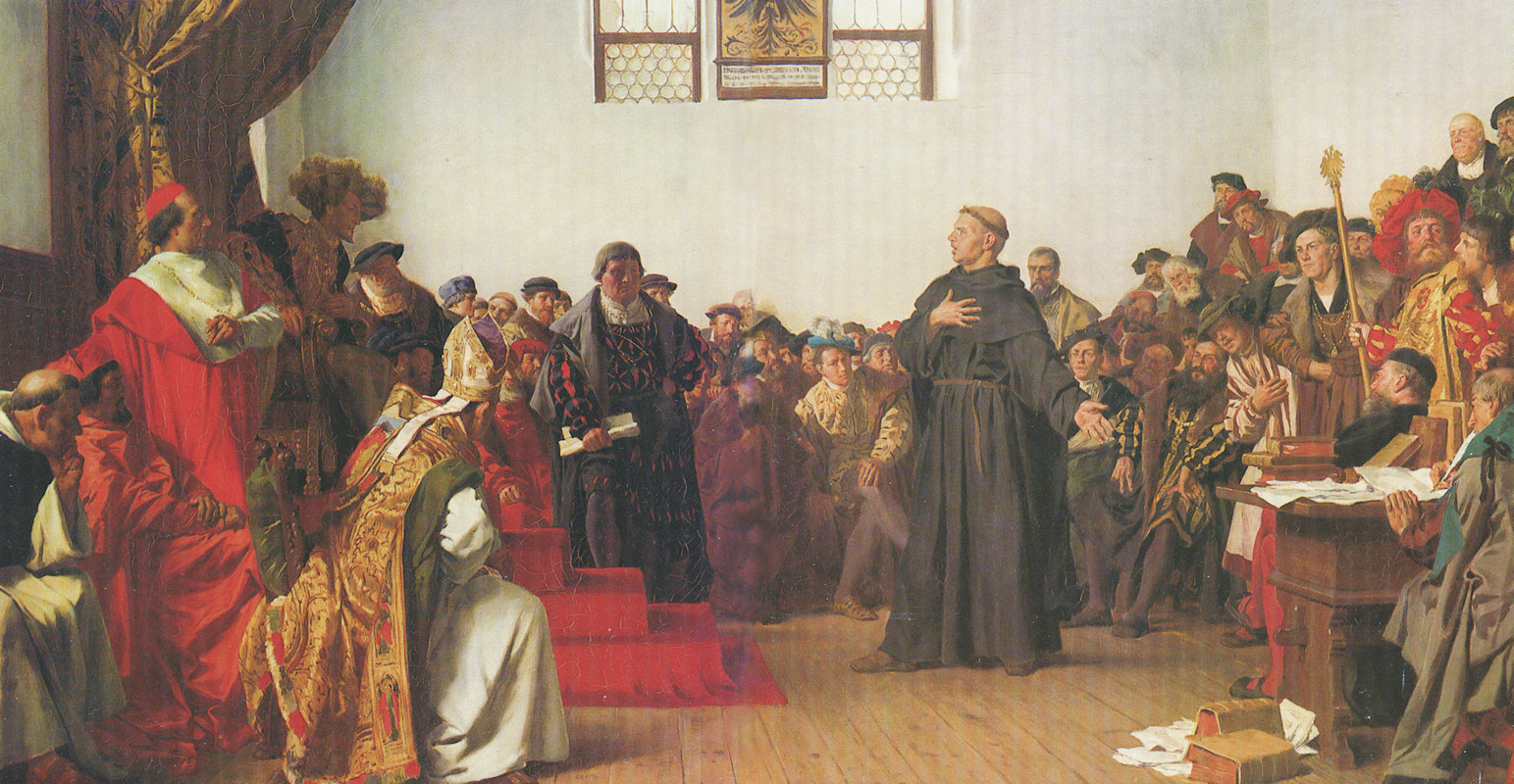 Anton Alexander von Werner: Martin Luther beim Reichstag im Bischofshof in Worms, 1877, in der Staatsgalerie in Stuttgart