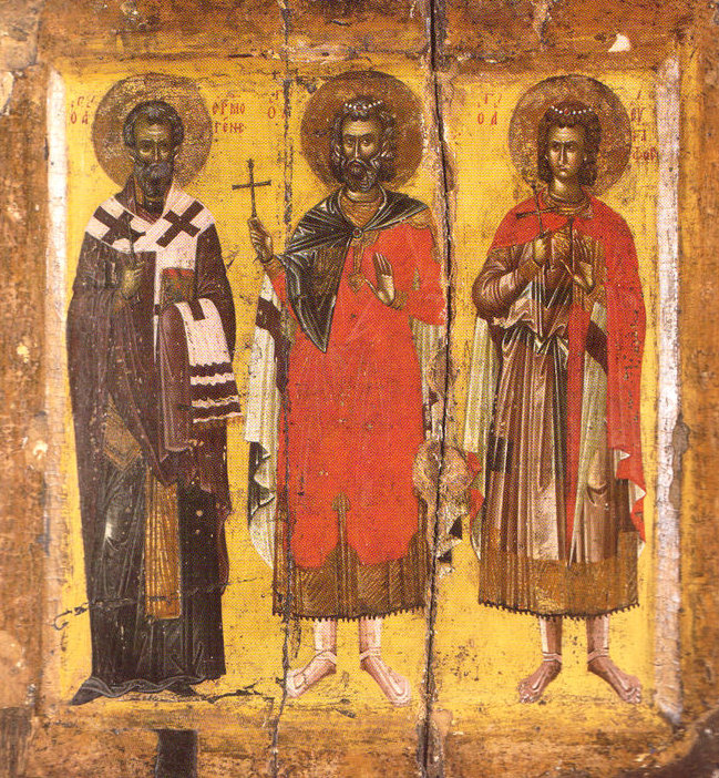 griechische Ikone: Hermogenes (links), Mennas (Mitte) und Eugraphus