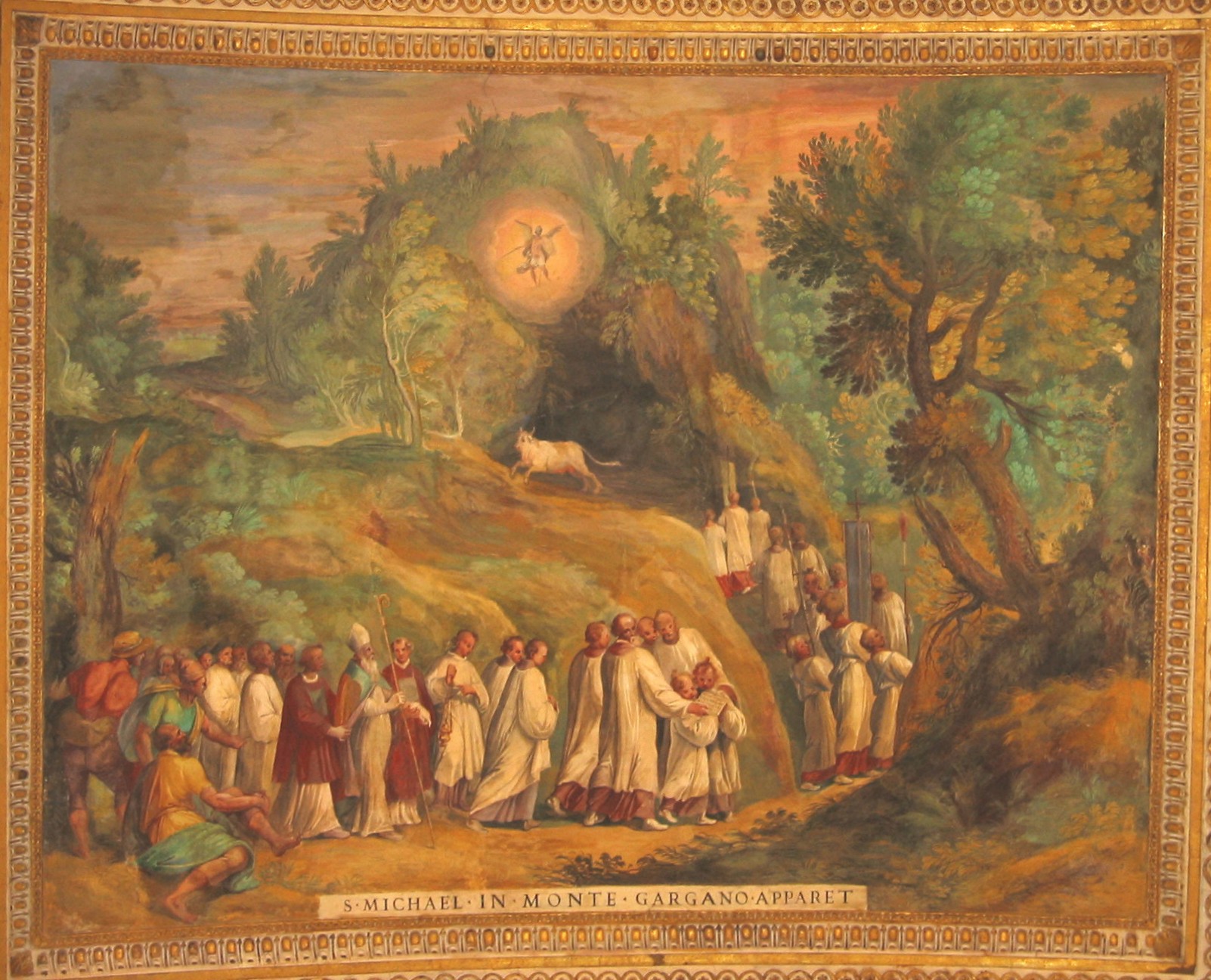 Tapisserie: Michaels Erscheinung am Monte Sant'Angelo auf dem Gargano, Vatikanische Museen in Rom