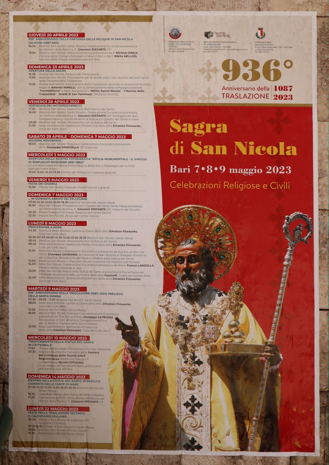 Programm der Nikolaus-Feierlichkeiten in Bari 2023