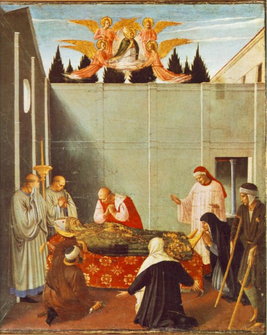 Fra Angelico: Der Tod des Nikolaus, Altarbild in Perugia, 1437, heute in der Pinocothek im Vatikan