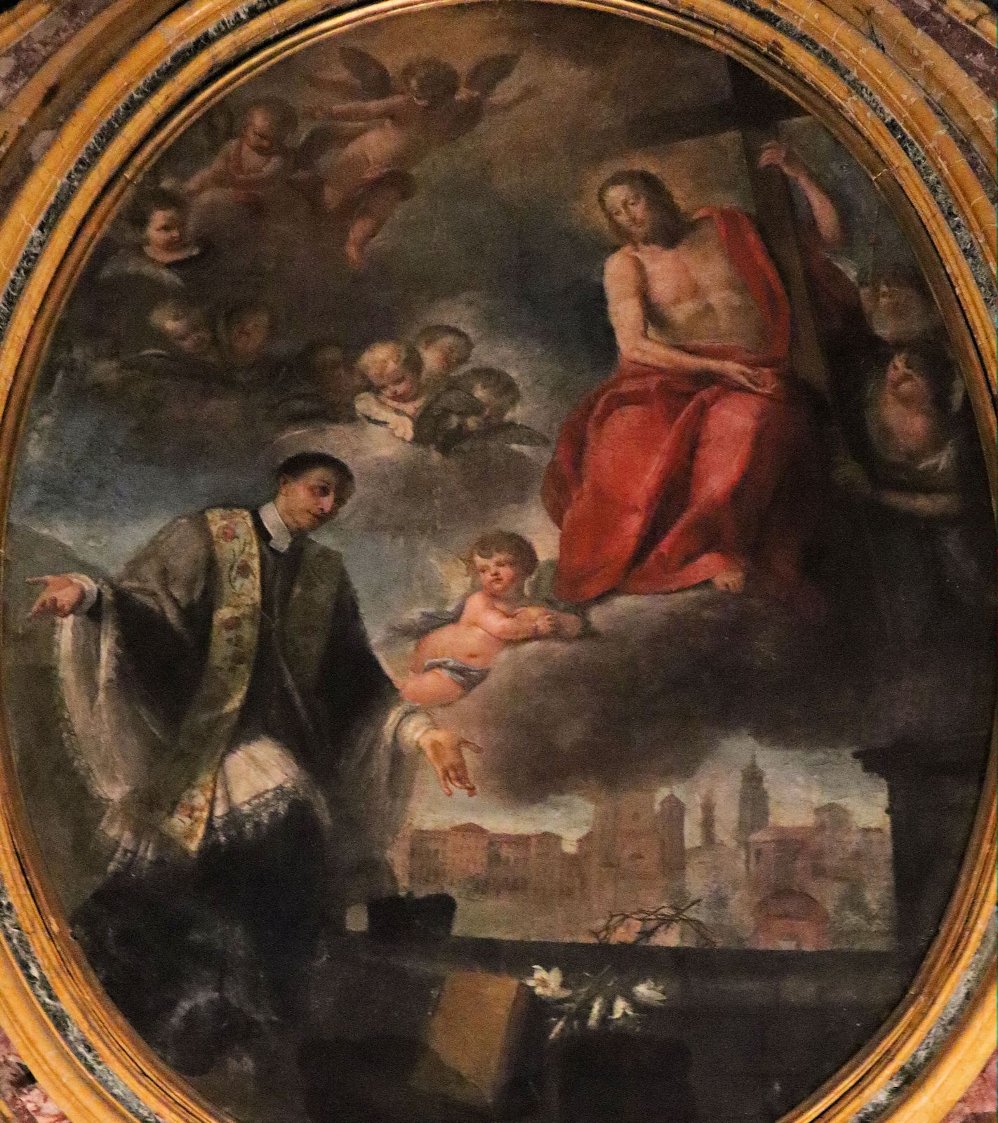 Giovanni Cammandù: Oddinus bittet Christus um Beistand für seine Stadt, Altarbild, 1811, in der Kathedrale in Fossano