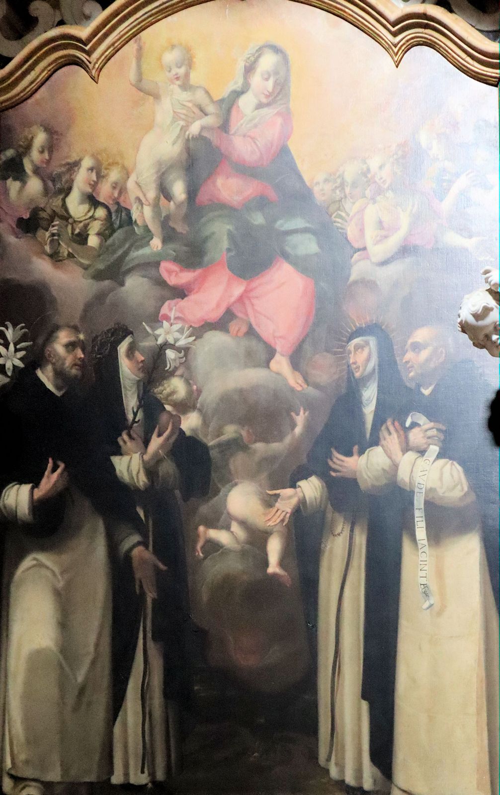 Bernardino Malpizzi: Dominikus, Katharina von Siena, Osanna und Hyazinth von Polen vor Maria, Altarbild, um 1600, in der Kathedrale in Mantua