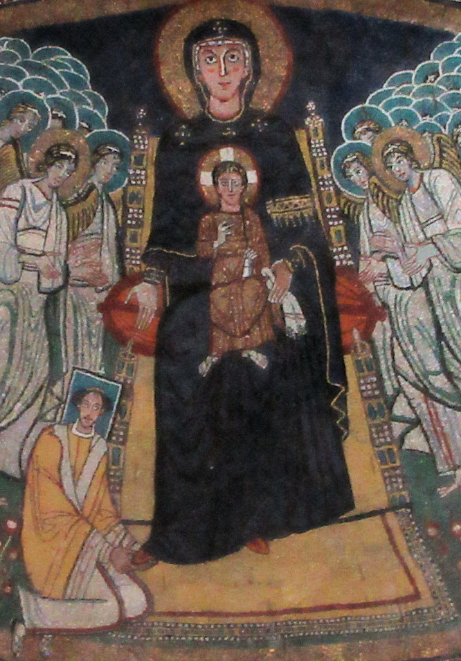Apsismosaik: Paschalis mit Maria, um 820, in der Kirche Santa Maria in Domnica in Rom