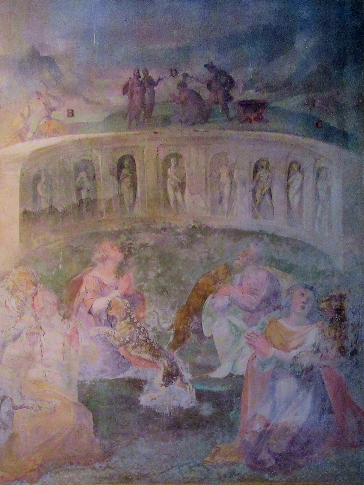 Das Martyrium von Perpetua (vorn) und Felicitas, Fresko, um 1600, in der Kirche San Stefano Rotondo in Rom
