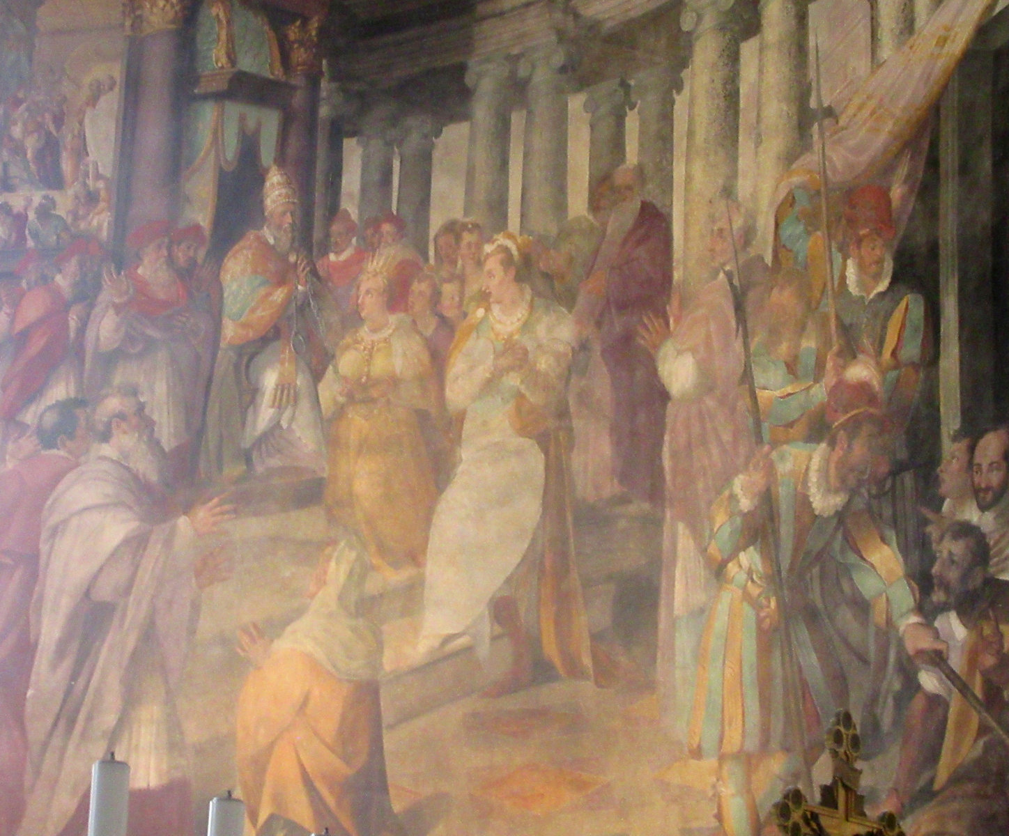 Fresko: Aelia Eudokia und == Eudokia Licinia übergeben Papst Sixtus die Ketten, in der Kirche San Pietro in Vincoli
