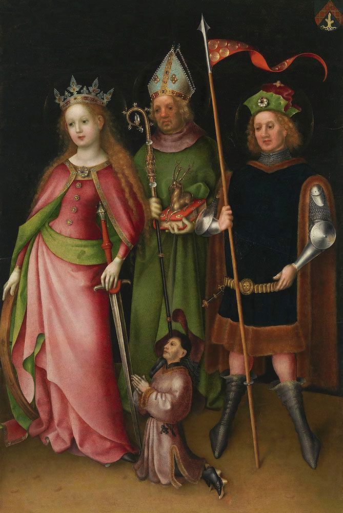 Stefan Lochner: Katharina, Hubertus und Quirinus, nach 1435, in der Alten Pinakothek in München