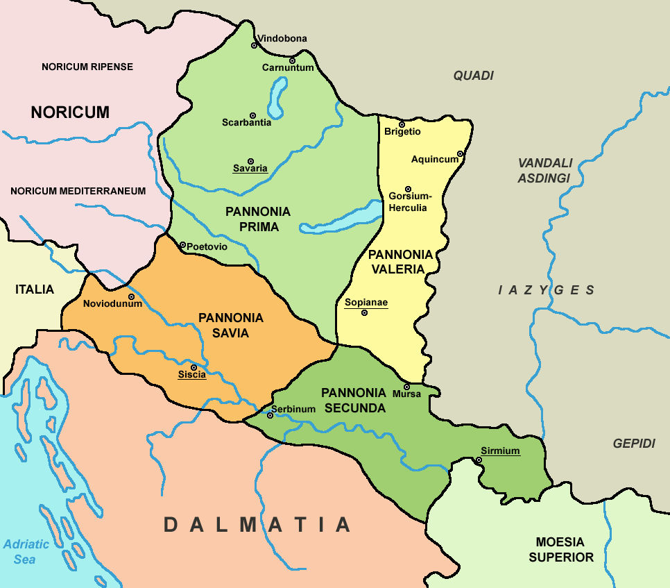 Pannonia Prima, Pannonia Valeria, Pannonia Savia und Pannonia Secunda im 4. Jahrhundert