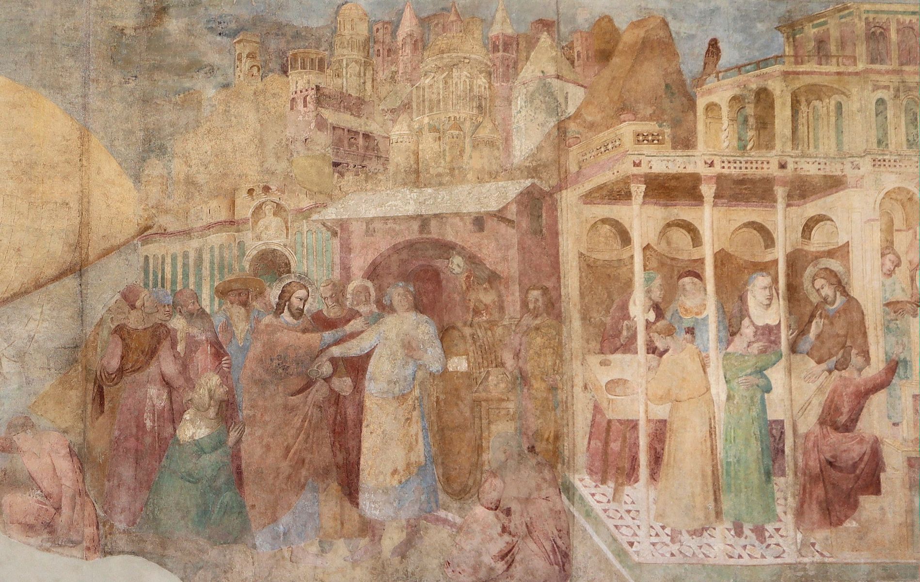 Andrea di Bonaiuto: Rainer kommt nach Pisa zurück, wird vom Klerus empfangen und bewirtet diesen, Fresko, 1377, in den Arkaden des Campo Santo in Pisa