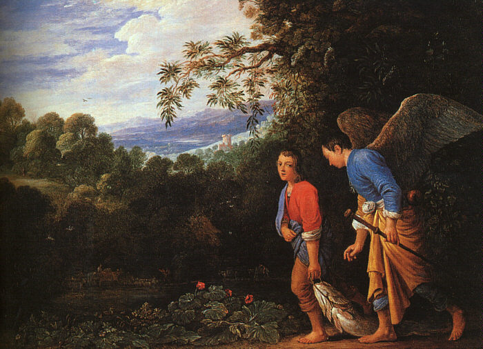 Schüler von Adam Elsheimer: Tobias und Raphael kehren mit dem Fisch heim, 2. Hälfte des 17. Jahrhunderts, in der National Gallery in London