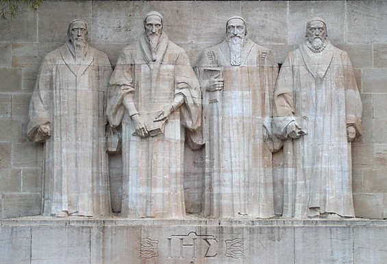 Paul Landowski: Reformationsdenkmal in Genf, um 1916: Gulillaume Farel, Johannes Calvin, Theodor Beza und John Knox (von links)