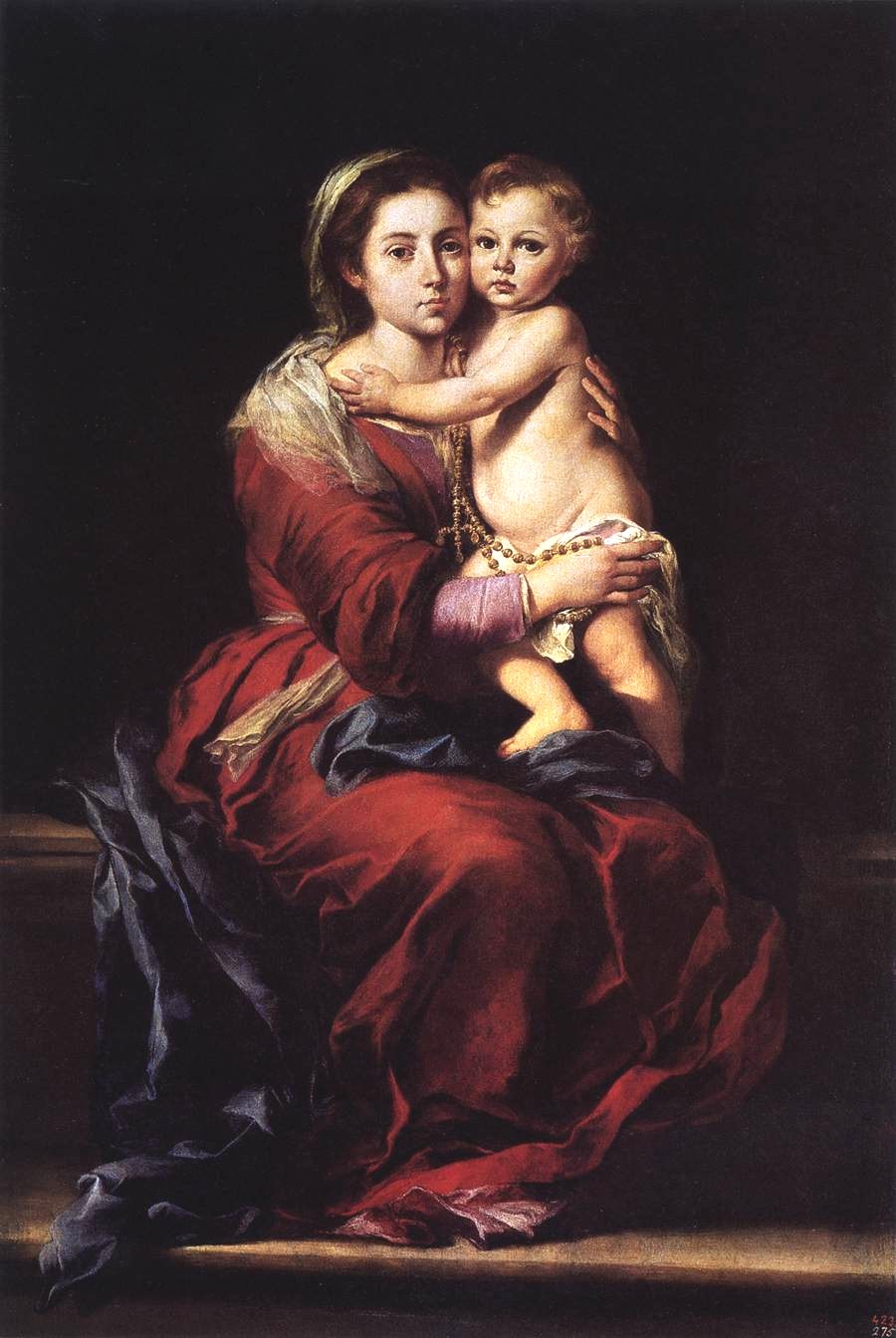 Bartolomé Esteban Perez Murillo: Maria mit dem Jesuskind und Rosenkranz, 1650 - 55, im Nationalmuseum del Prado in Madrid