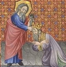 Brevier des Martin vom Aragon: David wird von Samuel zum König gesalbt, 15. Jahrhundert, in der Bibliothèque Nationale de France