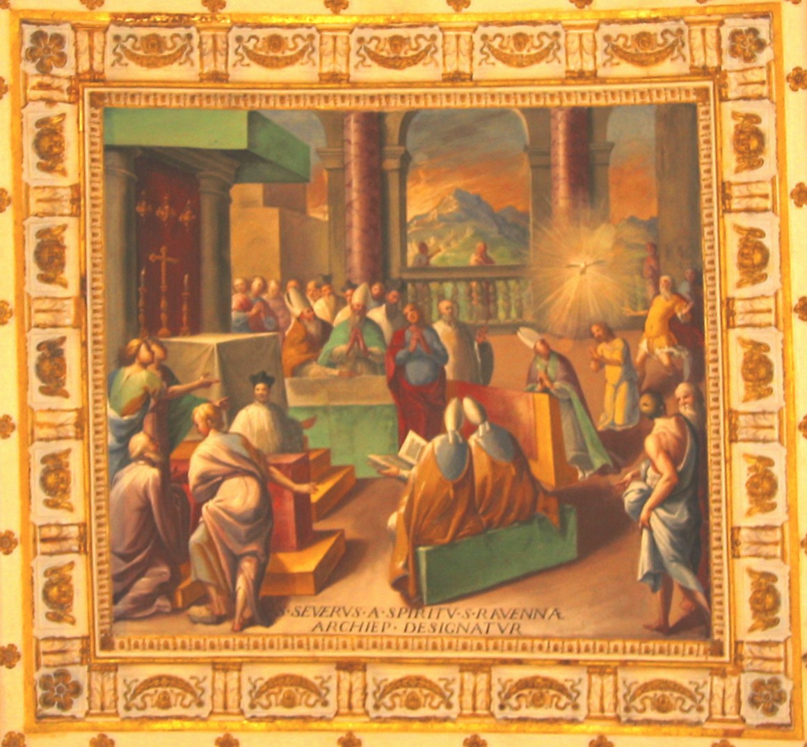 Tapisserie: Der Heilige Geist zeigt auf Severus, Vatikanische Museen in Rom