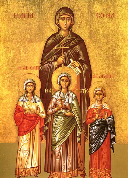 Russische Ikone: Sophia (hinten) mit (von links): Spes, Fides und Caritas