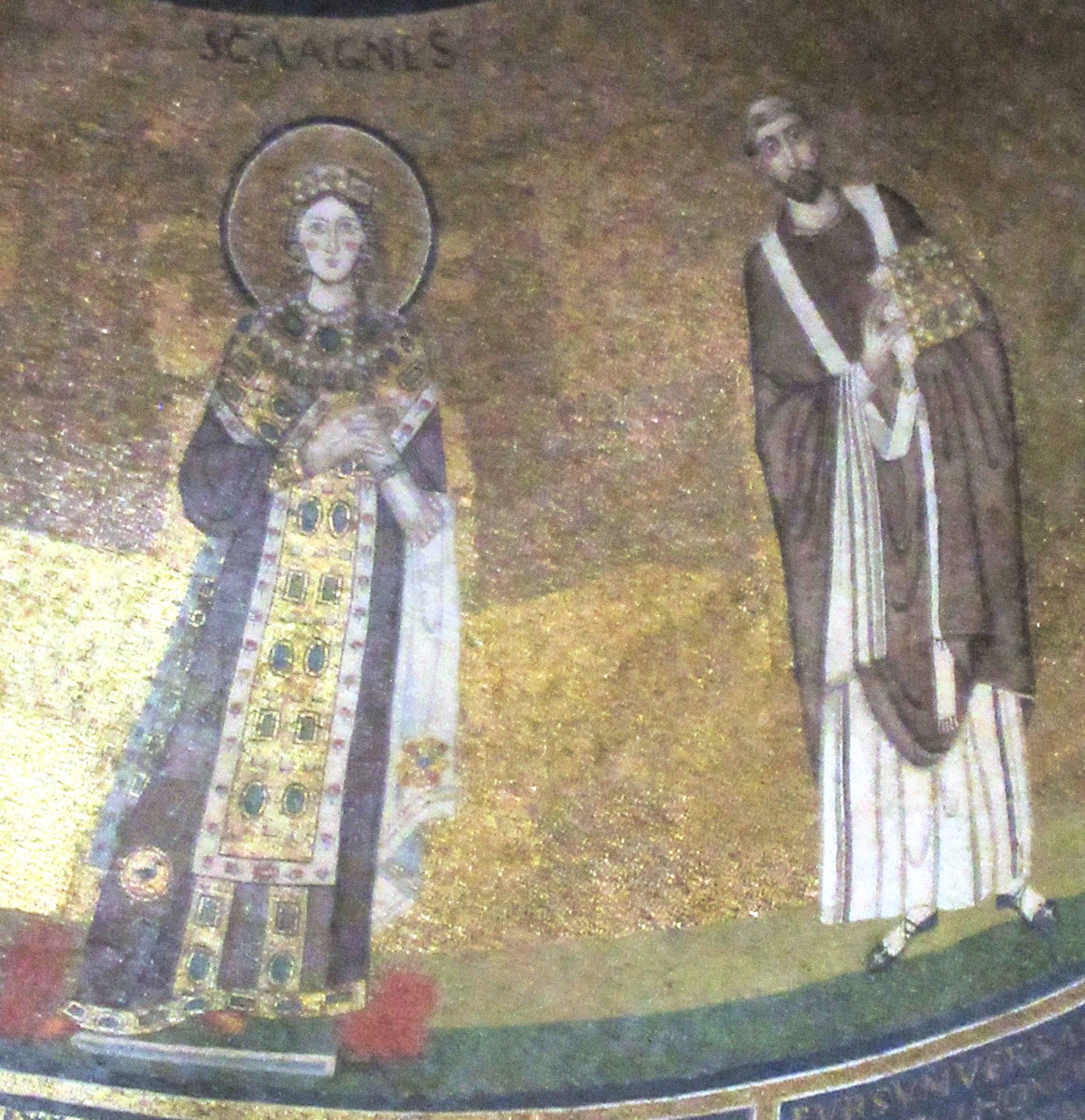 Symmachus mit Agnes von Rom, Apsismosaik, um 630, in der Kirche Santa Agnese fuori le mura in Rom