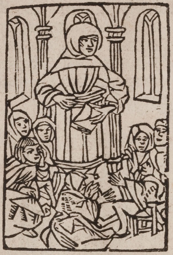 Holzschnitt: Theoderich als Volksprediger, aus dem <q>Christenspiegel</q>, um 1496