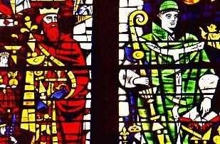 Thomas Becket (rechts) und Heinrich II., Glasfenster eines unbekannten Künstlers in der Kathedrale von Canterbury