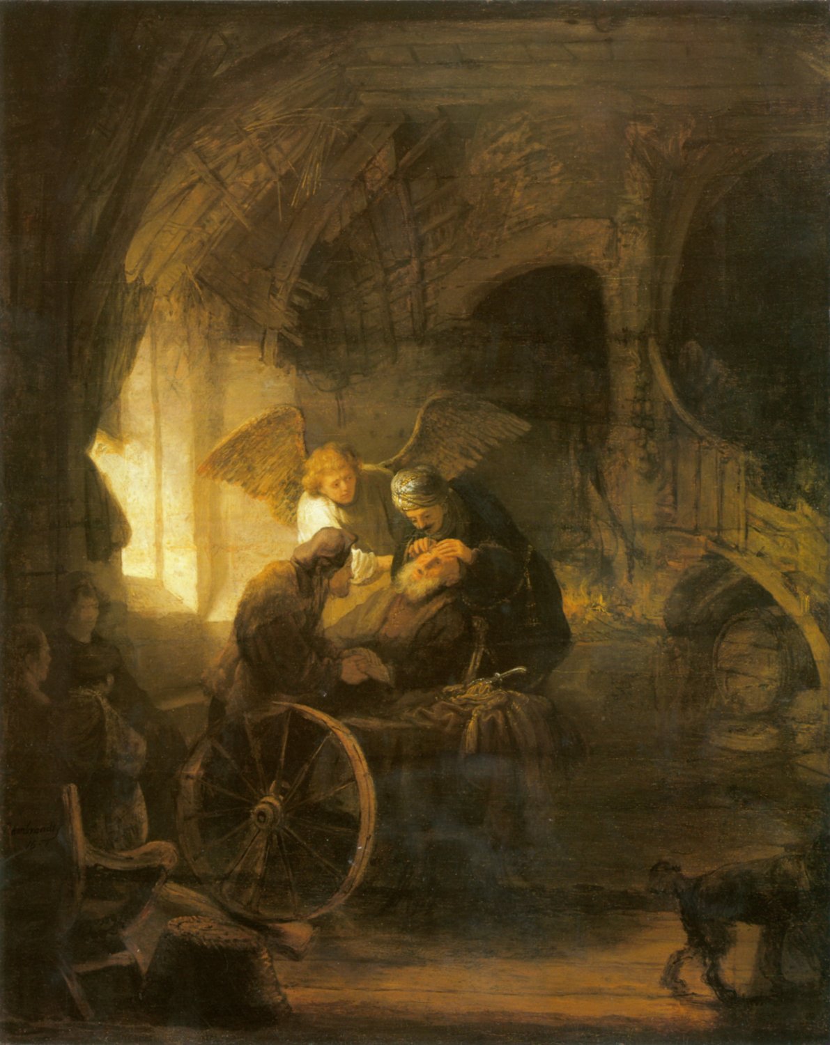 Rembrandt Harmensz van Rijn (?): Tobias heilt seinen erblindeten Vater, 1636, in der Staatsgalerie in Stuttgart