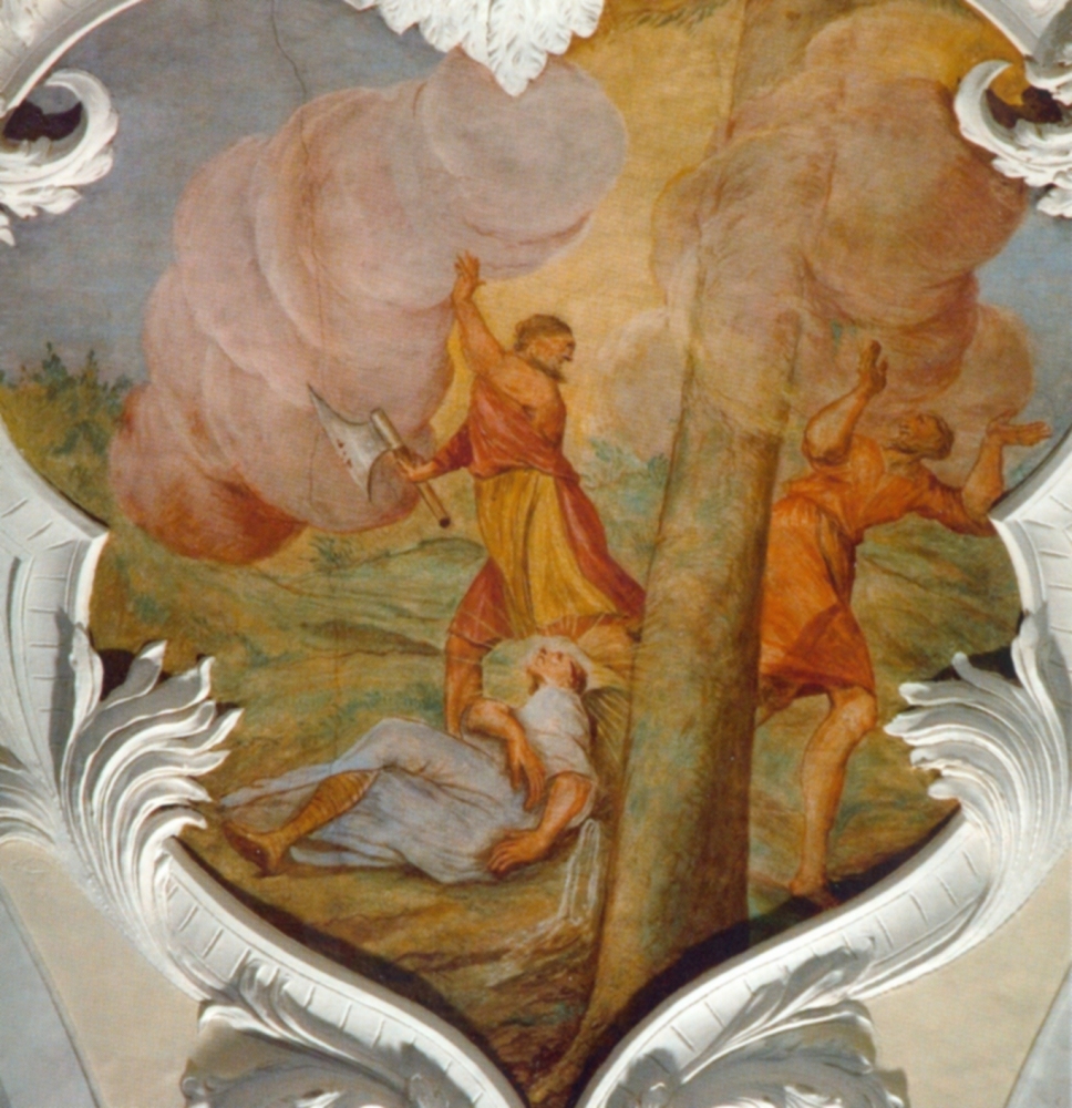 Antonio Francesco Giorgioli: Trudpert wird erschlagen, 1722, in der Kirche des ehemaligen Klosters St. Trudpert