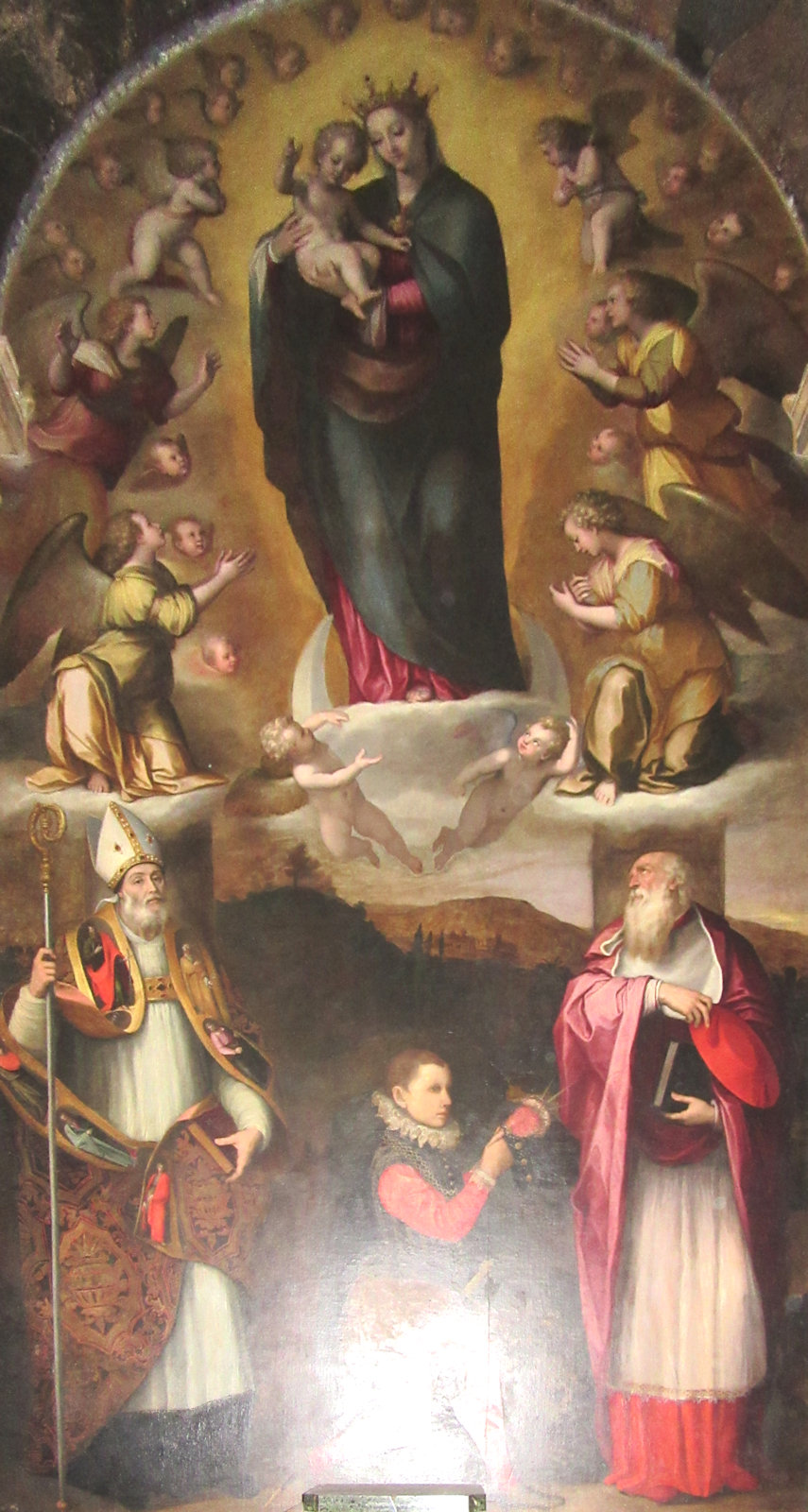 Marcello Venusti: Ubald (links) und Hieronymus vor Maria, um 1550, in der Kirche Santa Maria della Pace in Rom