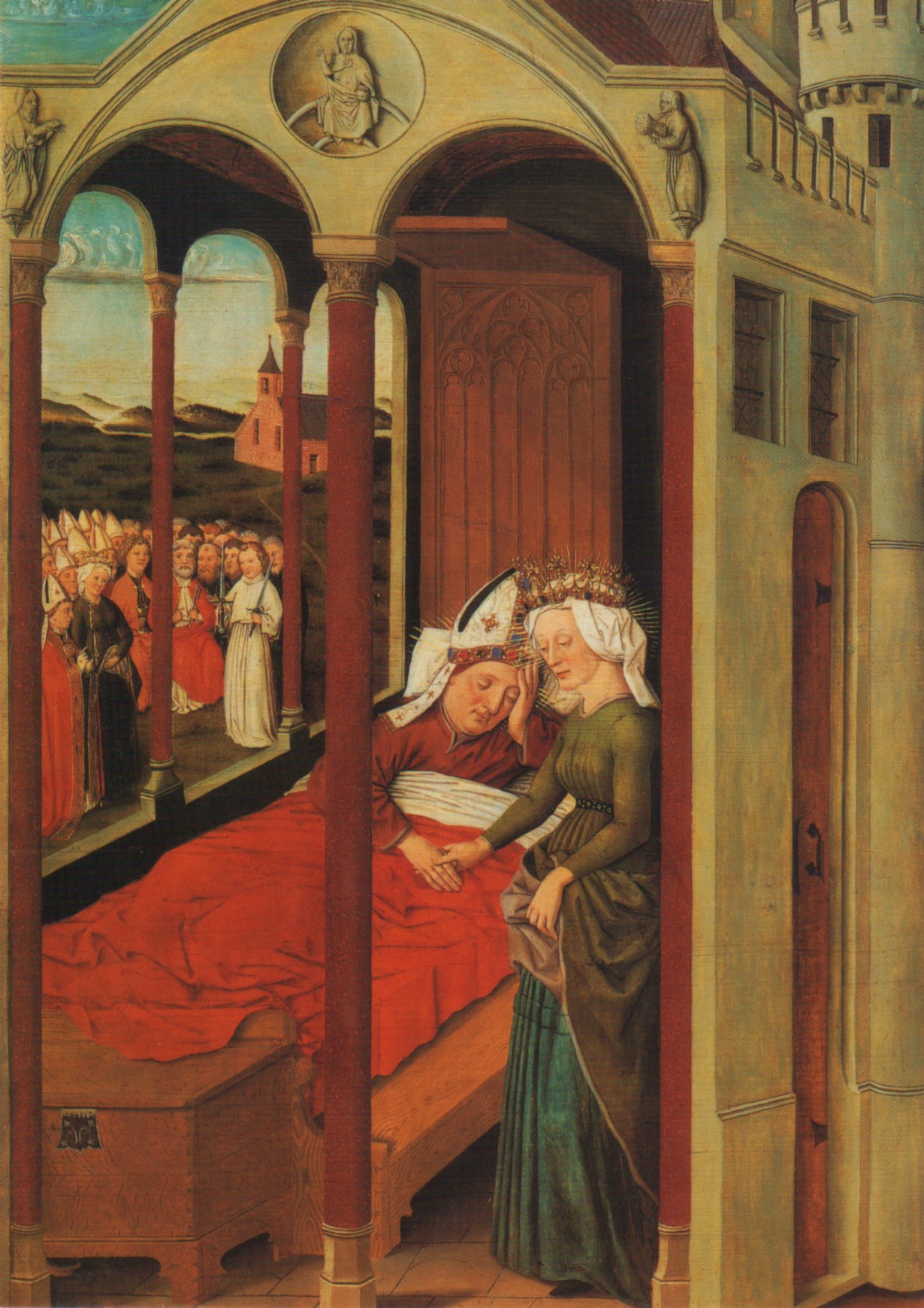 Tafelbild, um 1480: Afra erscheint Bischof Ulrich im Traum, in der Basilika St. Ulrich und Afra in Augsburg
