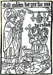 Wallfahrts bild aus Rouffach im Elsass mit Inschrift: „Sancta valentin bit got fur vns zu rufach”, 1480