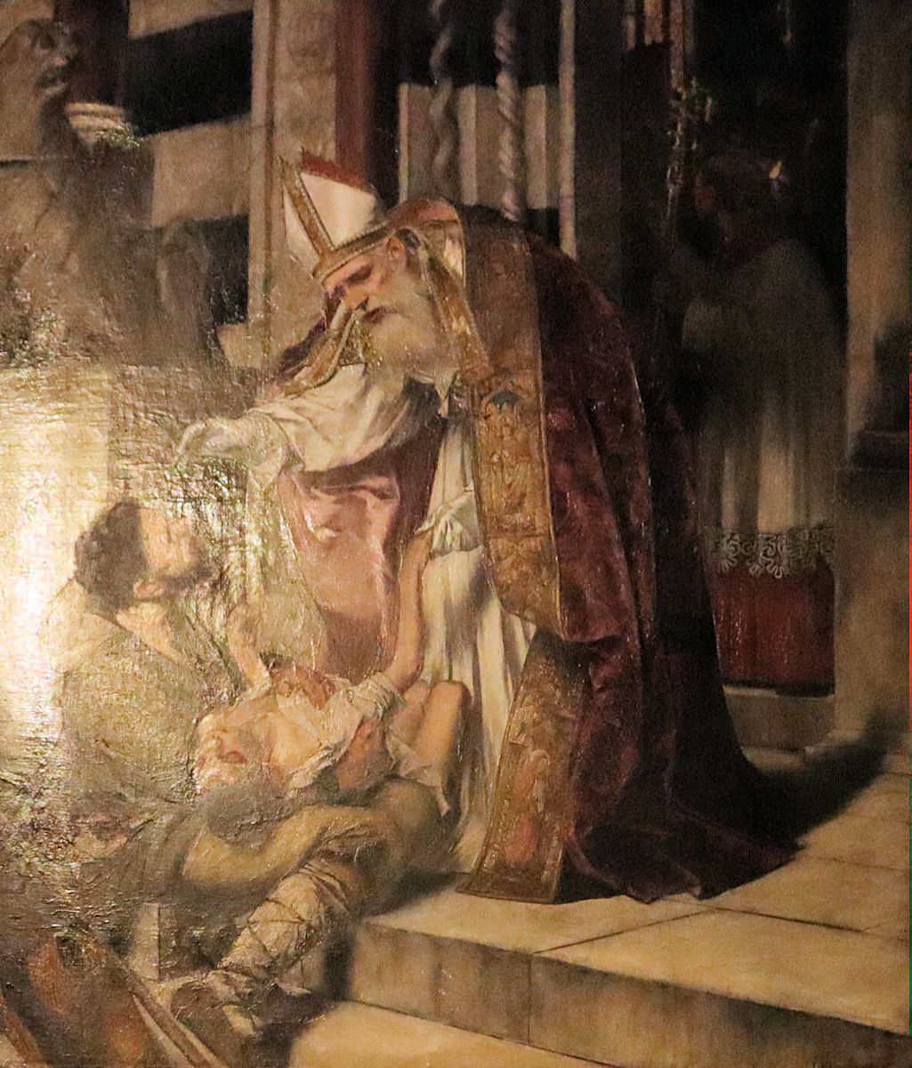 Altarbild: Valentin heilt, in der ihm geweihten Kirche in Schmallenberg im Hochsauerlandkreis