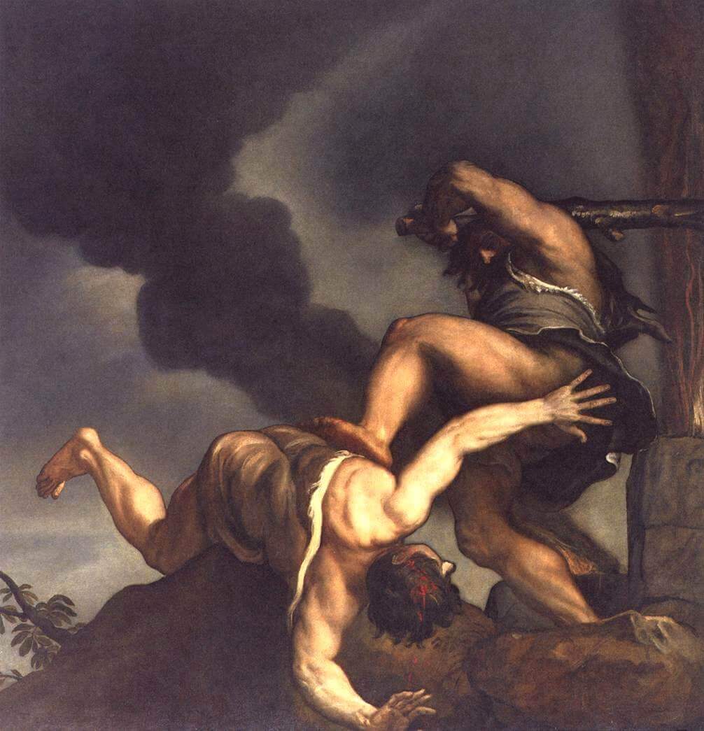 Tiziano Vecellio: Kain erschlägt Abel, 1542 - 44, in der Kirche Santa Maria della Salute in Venedig