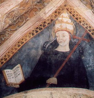 Agatho. Fresko aus dem 15. Jahrhundert in der Oberen Kirche des Klosters Subiaco