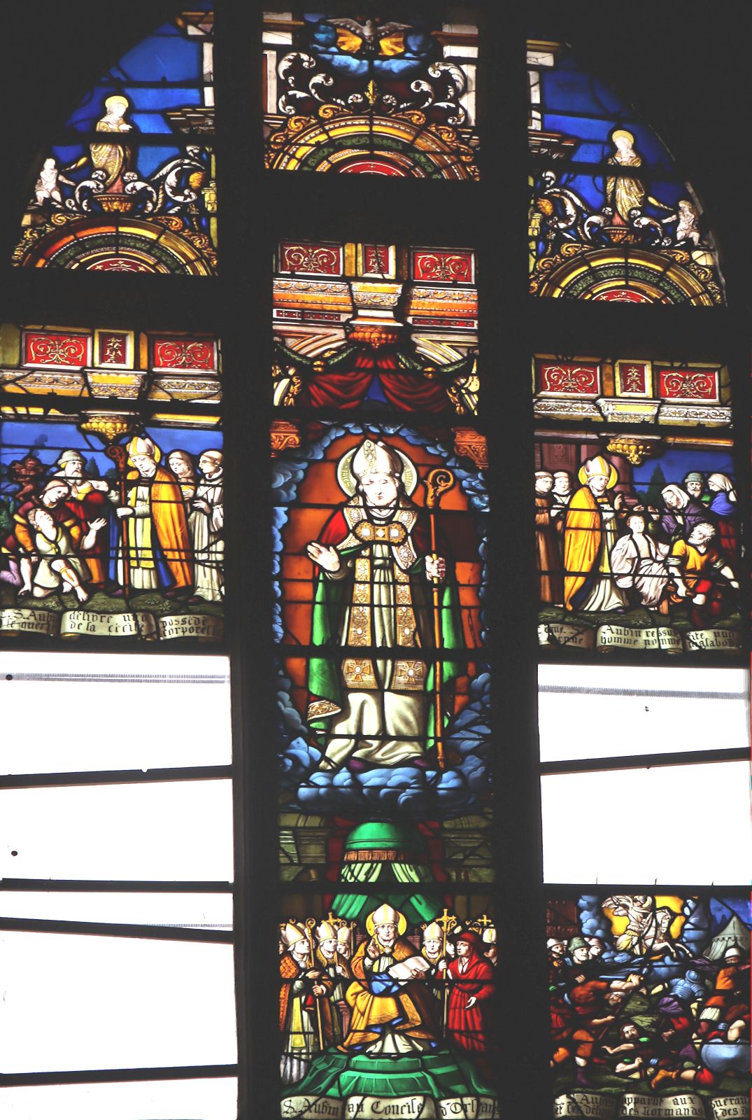 Glasfenster: Szenen aus Albinus' Leben, 16. Jahrhundert, in der Kirche Saint-Aubin in Guérande bei Nantes