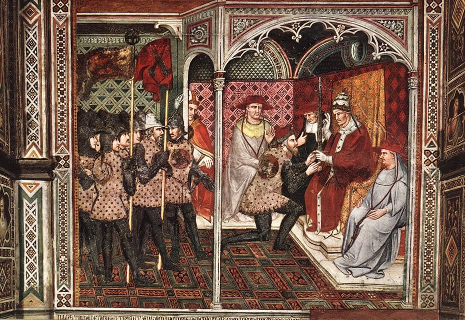 Spinello Aretino (um 1345 - 1410): Papst Alexander III. empfängt einen Gesandten. Fresco im Palazzo Pubblico in Siena