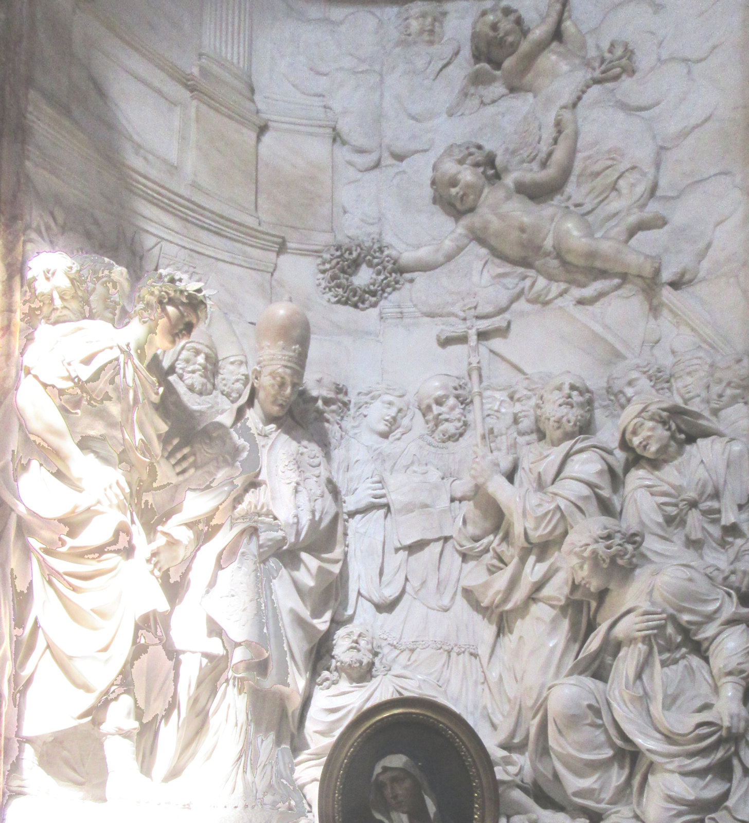 Giovanni Francesco Rossi: Alexius vor Papst Sixtus III. und seinem Vater, dem Senator Euphemianus, um 1660, in der Kirche Sant'Agnese in Agone in Rom